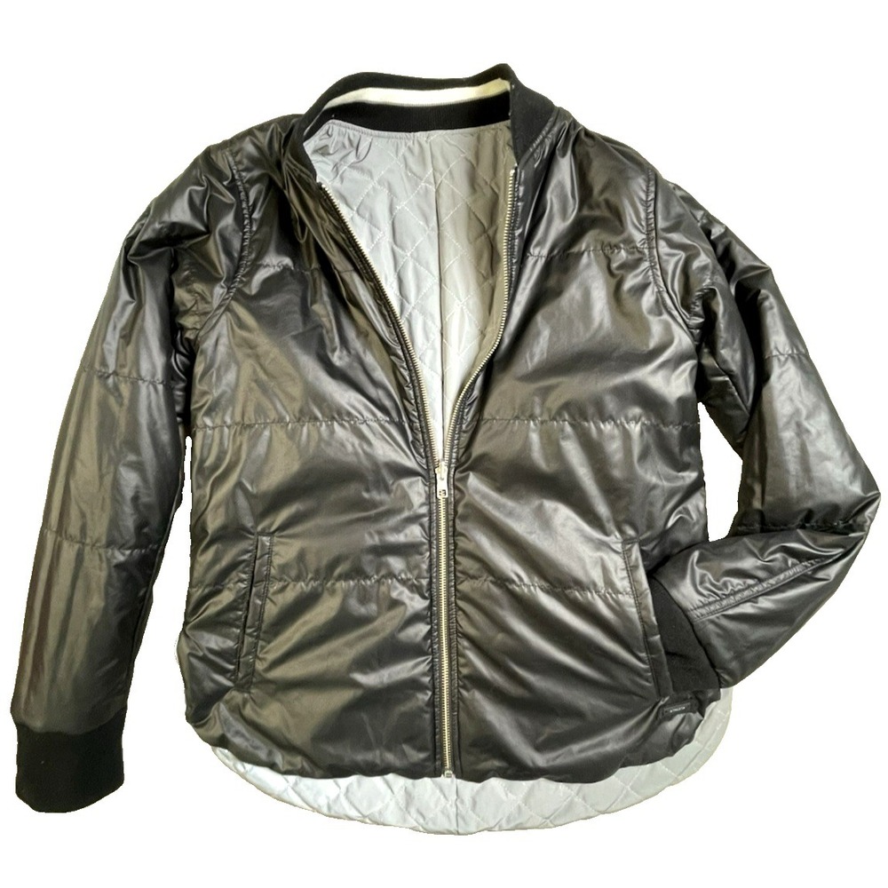 Athleta Reflective Black Silver Reversible Jacket Quilted Size Lg Athletic Track - Picture 5 of 16
